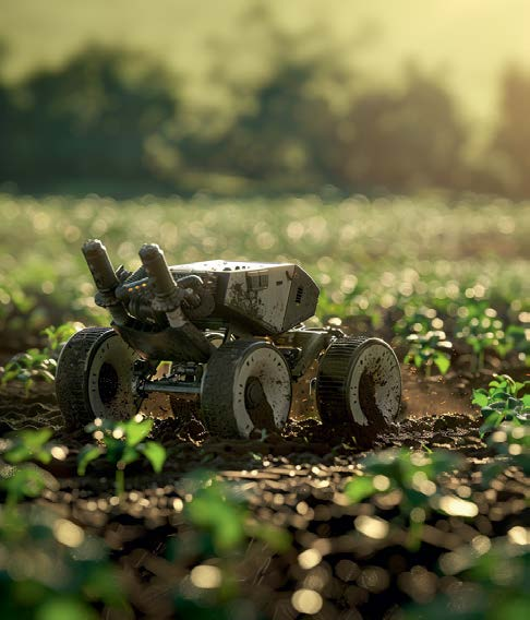 Agricultural robot in field representing AI testing